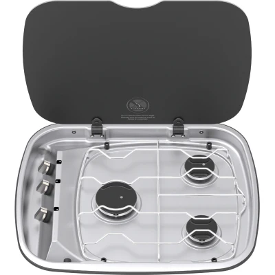 Thetford Argent hob L/H, All Gas, 12V Ign, Black Lid, Matt Nickel Knobs
