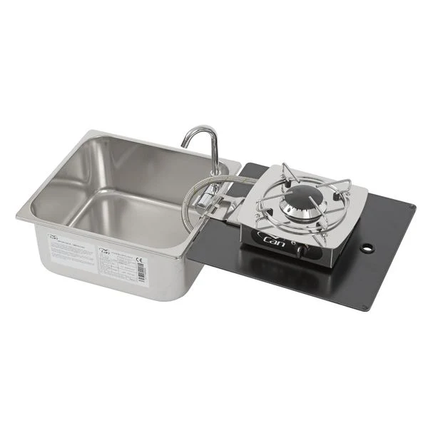 CAN Foldy Hob & Sink Unit with Glass Lid 350 x 320mm (1 Burner / Manual Ignition)